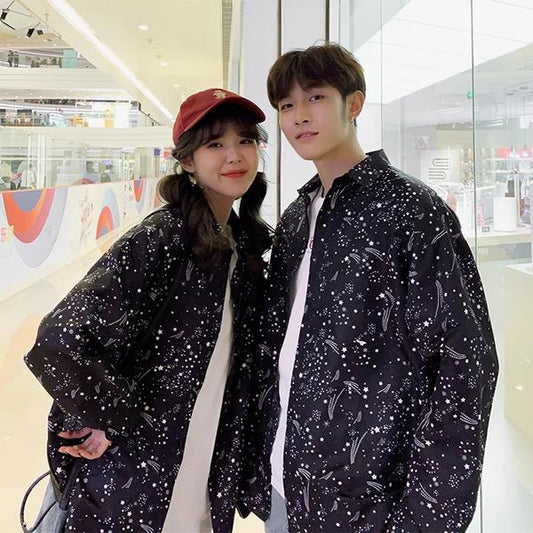 miniスター総プリント 長袖ブラックシャツ