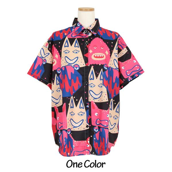 POPファニーキャラクタープリント Bigシルエット半袖シャツ