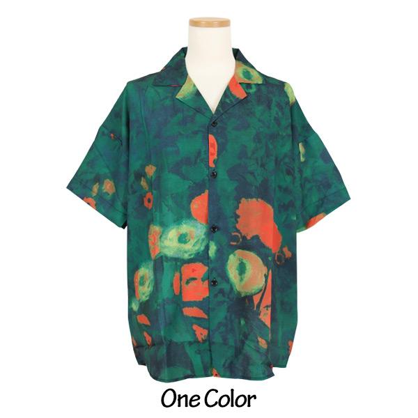 ヴィンテージライク ボタニカル柄 半袖オープンカラーシャツ