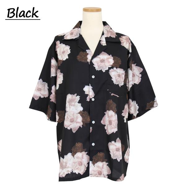 レトロフラワープリント オープンカラー半袖シャツ