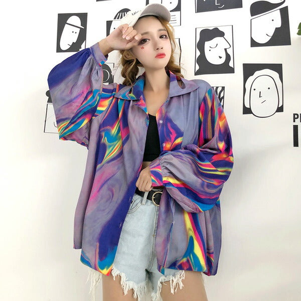 サイケデリックマーブル柄シャツ
