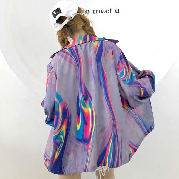 サイケデリックマーブル柄シャツ