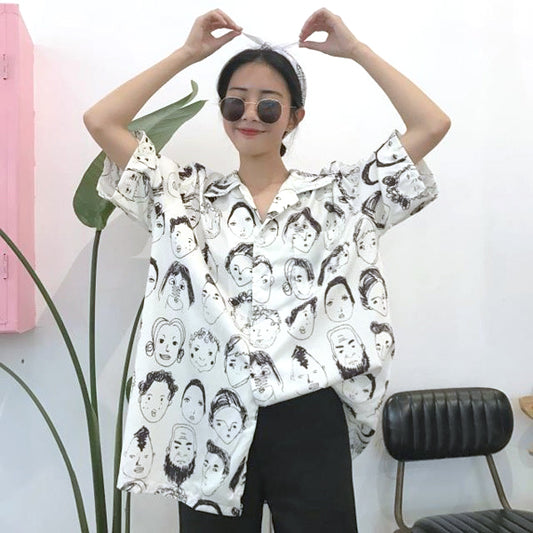 イラストフェイス オープンカラー半袖シャツ