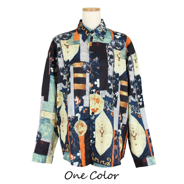 ムーン&フラワー レトロプリントシャツ