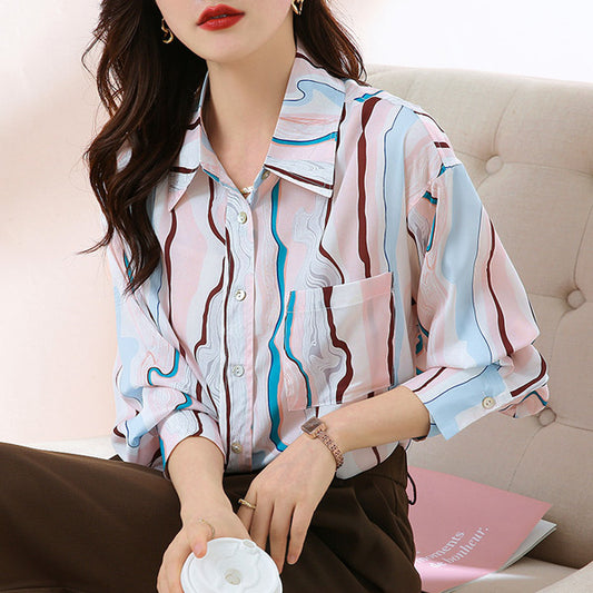 マーブルストライプアートカラーシャツ