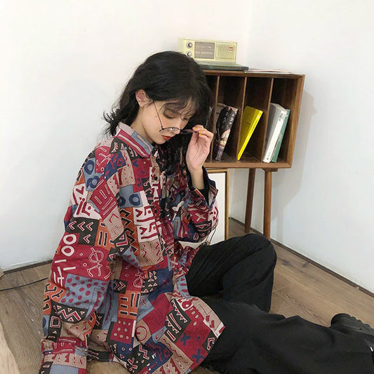レトロエスニックパターンシャツ
