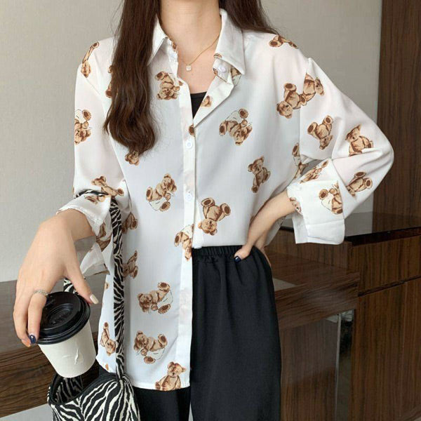 BEARぬいぐるみパターンシャツ