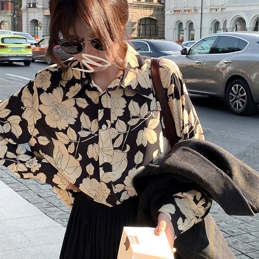 フラワードローイングシャツ