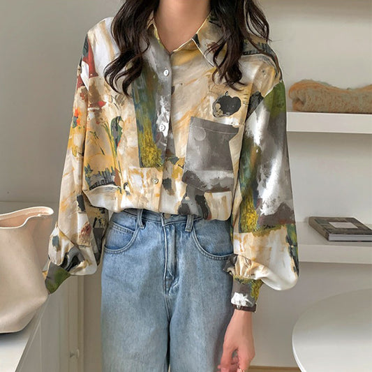 オイルペインティングプリントシャツ