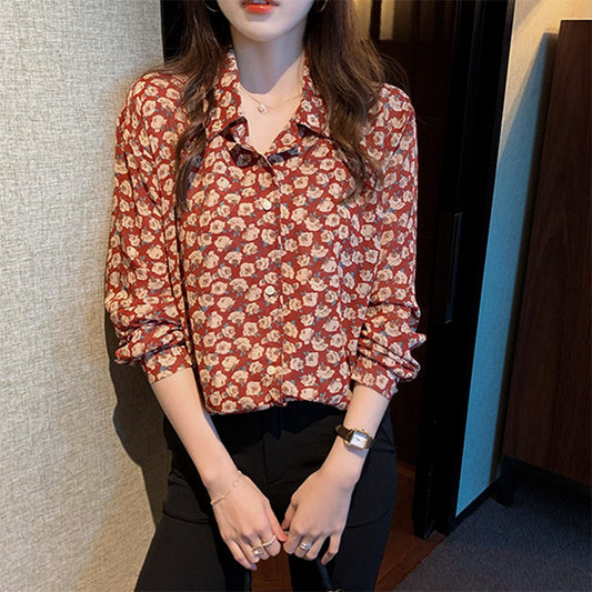 セピアローズフラワーシャツ