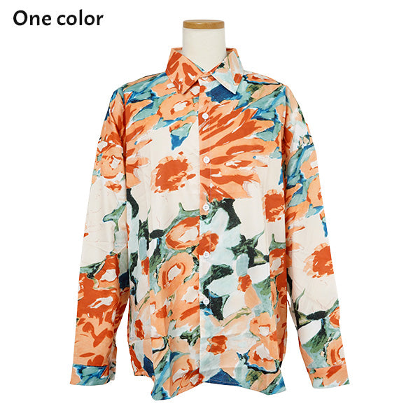 ビッグオレンジフラワーペイントシャツ