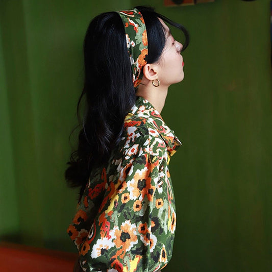 グリーンペイズリーフラワーシャツ