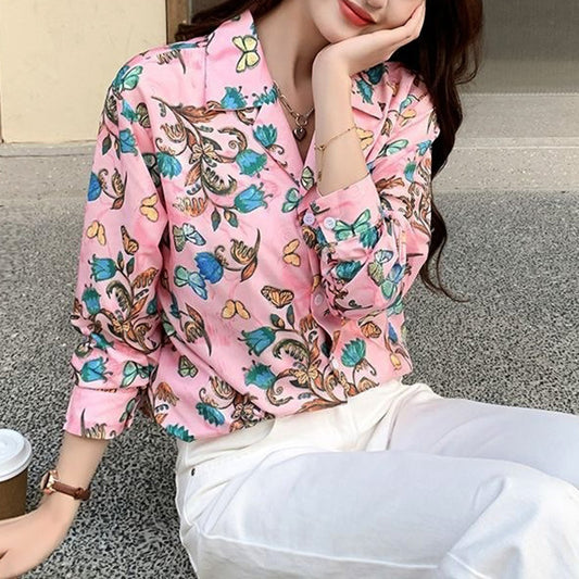 Butterfly and flower oriental shirt