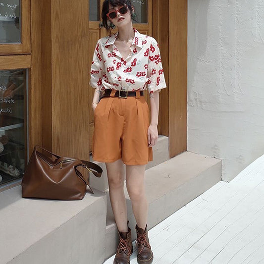 Pop and cute red flowers shirt