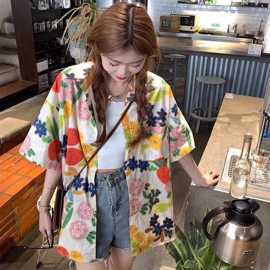 Retro pop colorful flower shirt