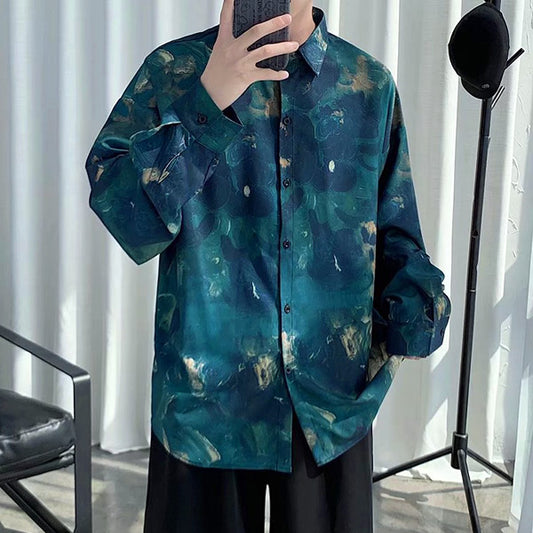 GREENボタニカルアートの長袖シャツ