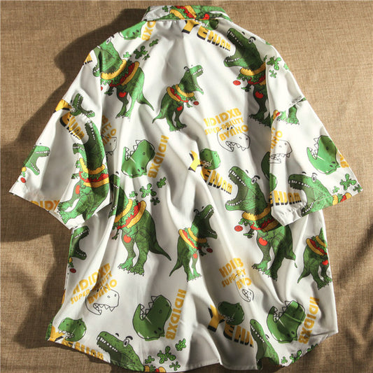 POPダイナソーイラストプリントシャツ