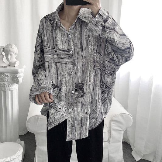 木目調モノクロアートシャツ