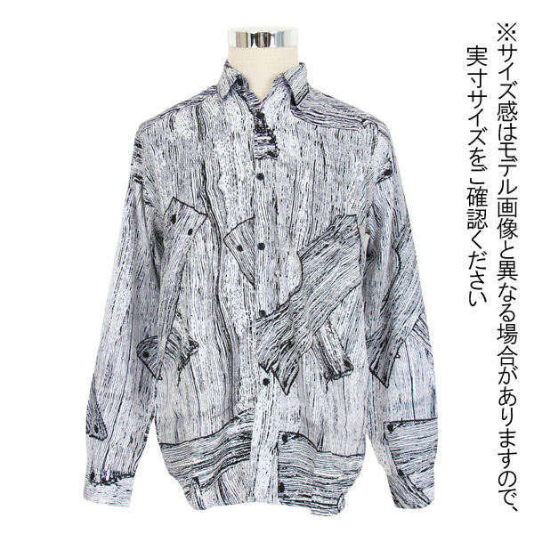 木目調モノクロアートシャツ