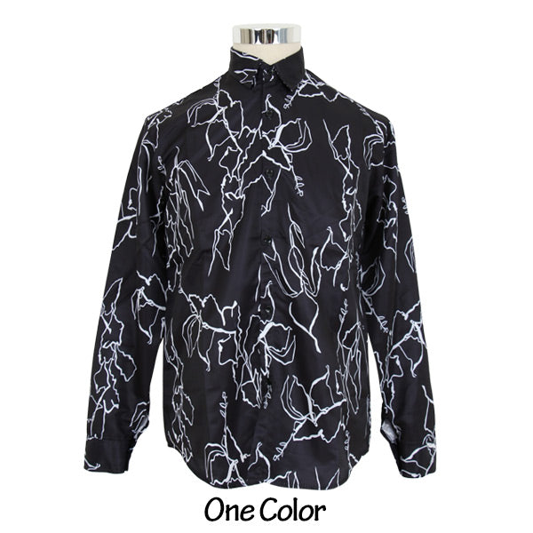 モノトーンリーフパターンシャツ