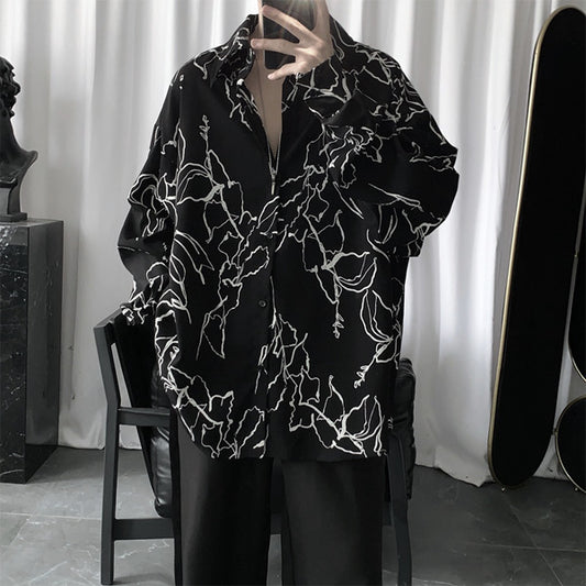 モノトーンリーフパターンシャツ