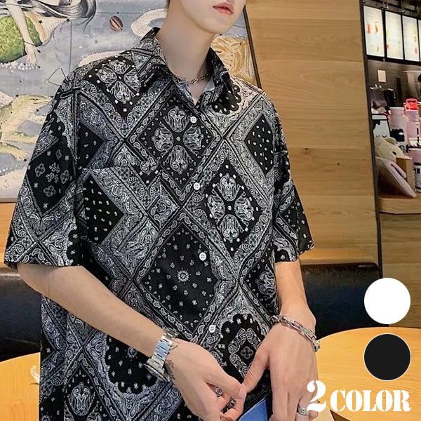 ペイズリーパターンカジュアルシャツ