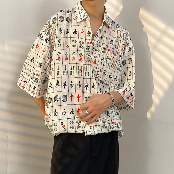 マージャン牌柄カジュアルシャツ