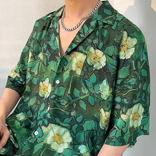 Greenボタニカルオープンカラーシャツ