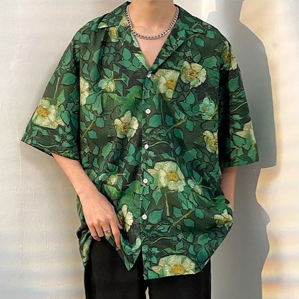 Greenボタニカルオープンカラーシャツ