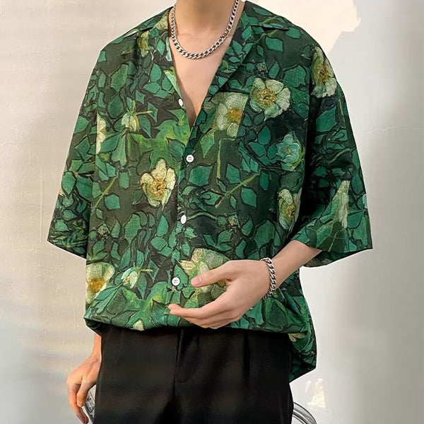 Greenボタニカルオープンカラーシャツ