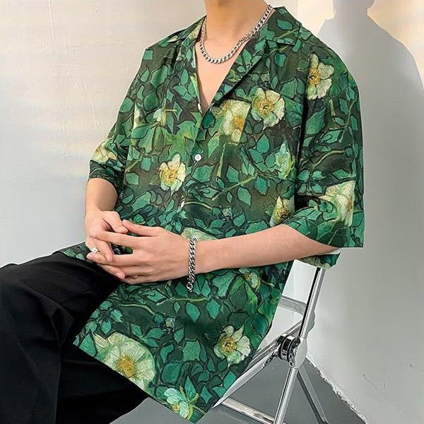 Greenボタニカルオープンカラーシャツ