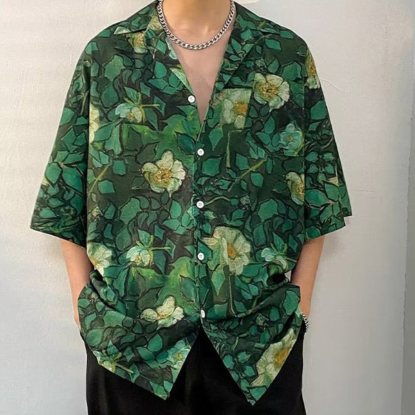 Greenボタニカルオープンカラーシャツ