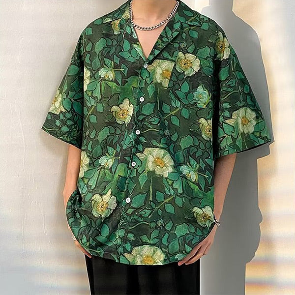Greenボタニカルオープンカラーシャツ
