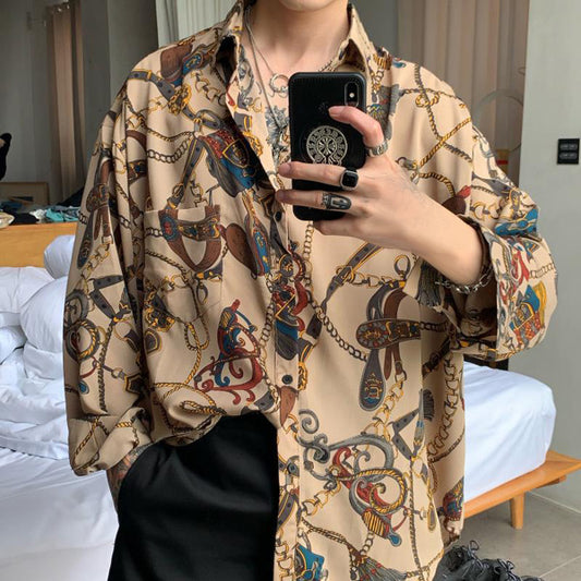 レトロチェーンプリントシャツ