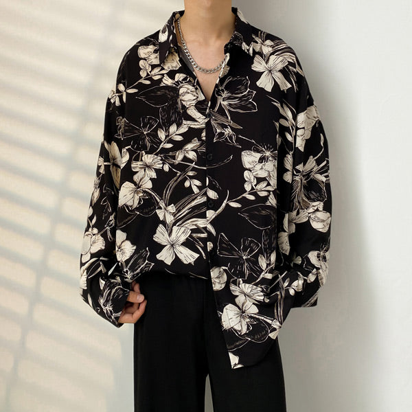 ダークボタニカル柄シャツ