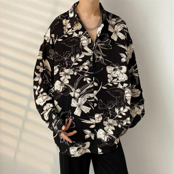 ダークボタニカル柄シャツ