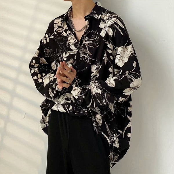 ダークボタニカル柄シャツ