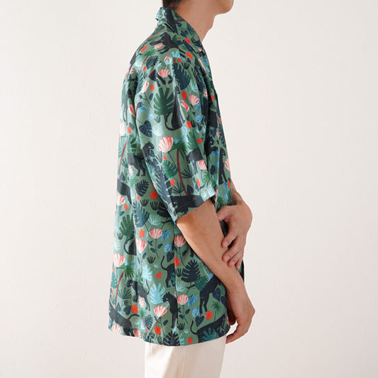 サバンナ柄オープンカラーシャツ