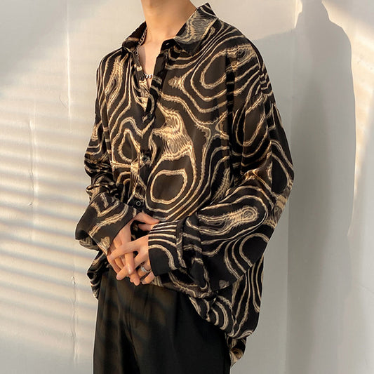 Darkマーブルパターンシャツ