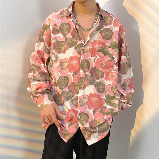 ピンクフラワープリントシャツ