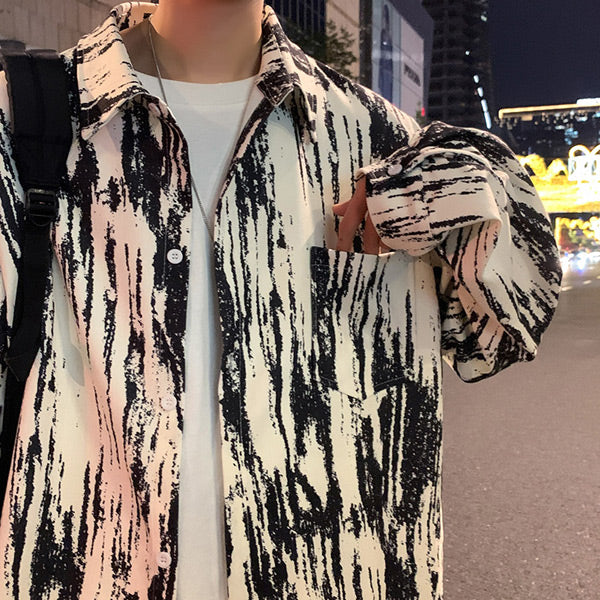 かすれストライププリントシャツ