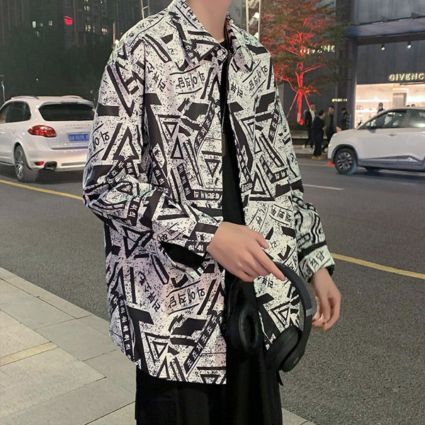 モノクロ幾何柄ダークネスシャツ