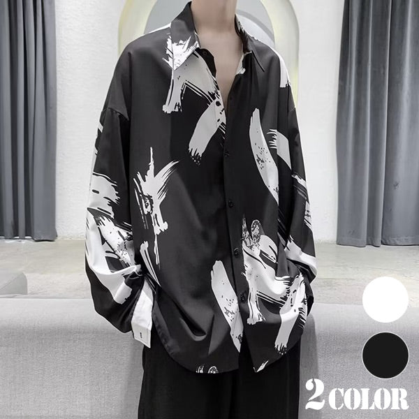 ブラシアートモノクロシャツ