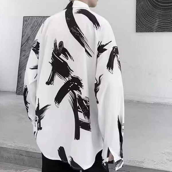 ブラシアートモノクロシャツ
