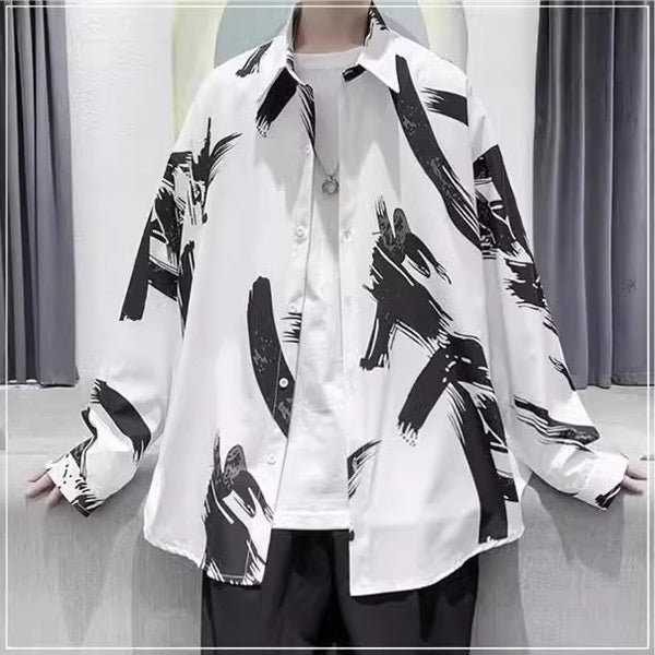 ブラシアートモノクロシャツ