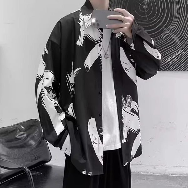 ブラシアートモノクロシャツ