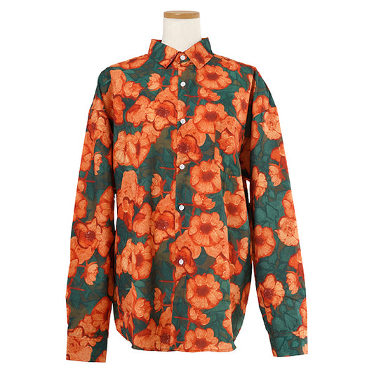 オレンジフラワーグリーンシャツ