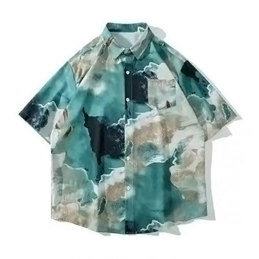 エメラルドグリーンマーブルシャツ