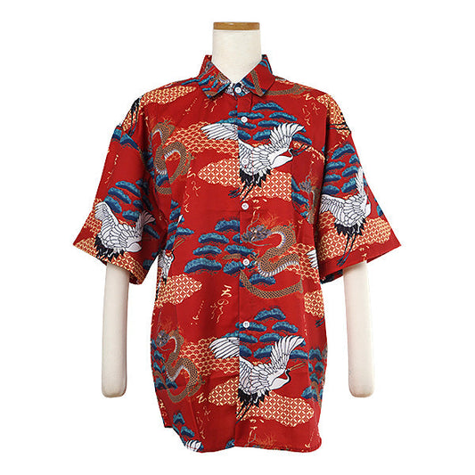 キモノパターンレッドシャツ