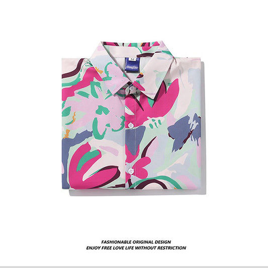 フラワーデフォルメブルべシャツ